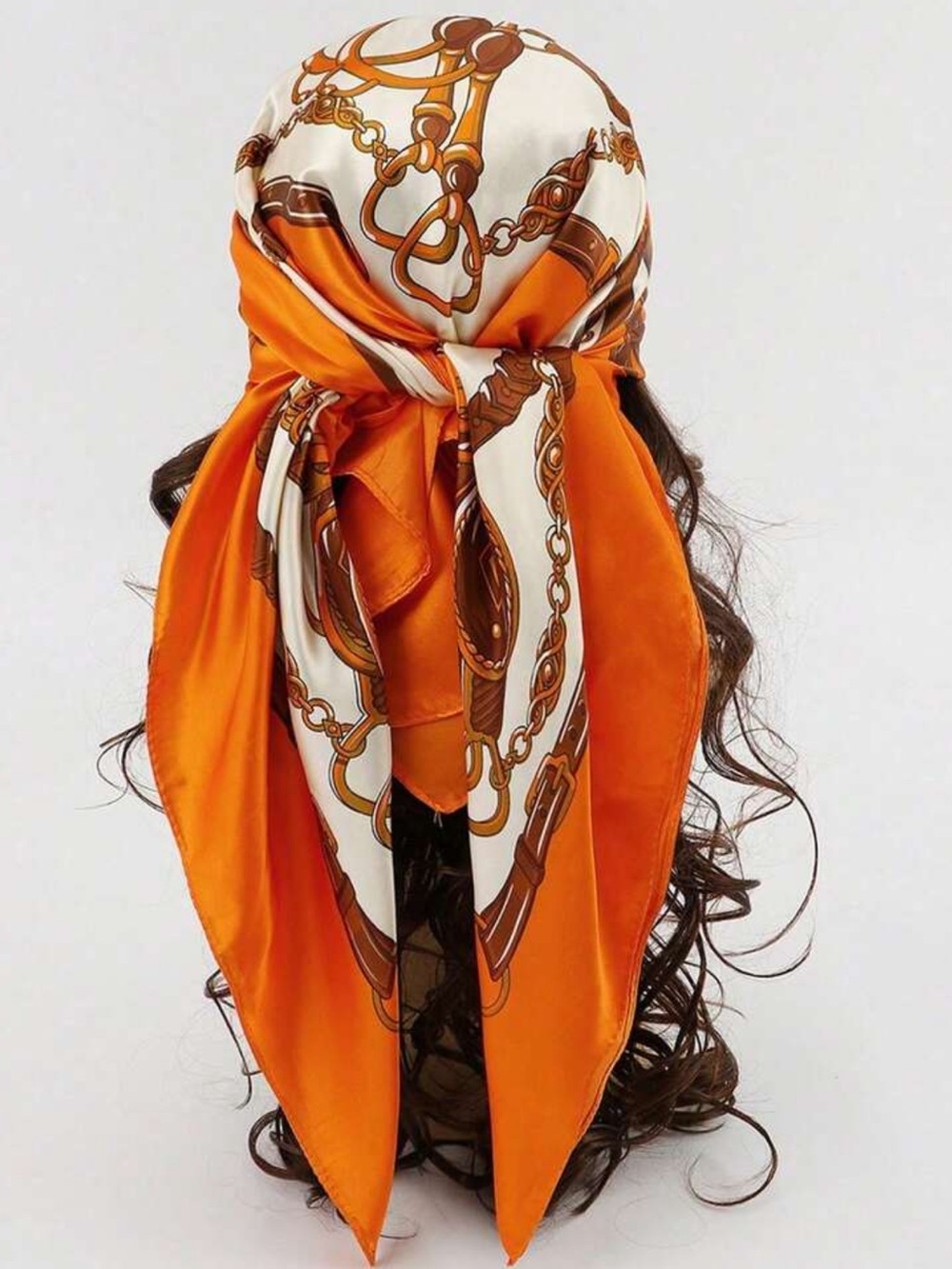 No Boundaries Orange & White Chain-Print Headscarf